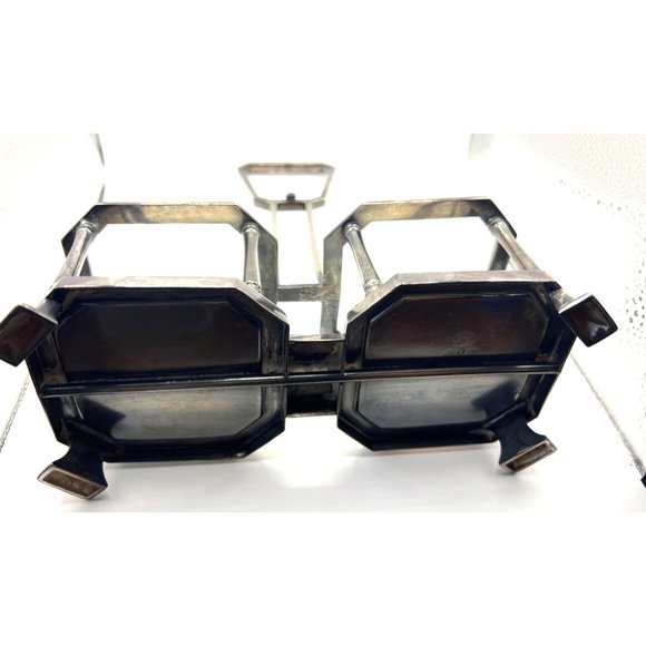 2 Antique Glass Condiment Set Meriden B Company Stand Pickle tongs‎ Castor - Picture 6 of 16